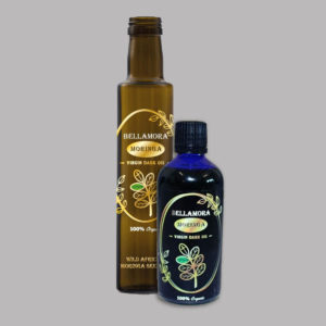 Virgin moringa oil with a white background